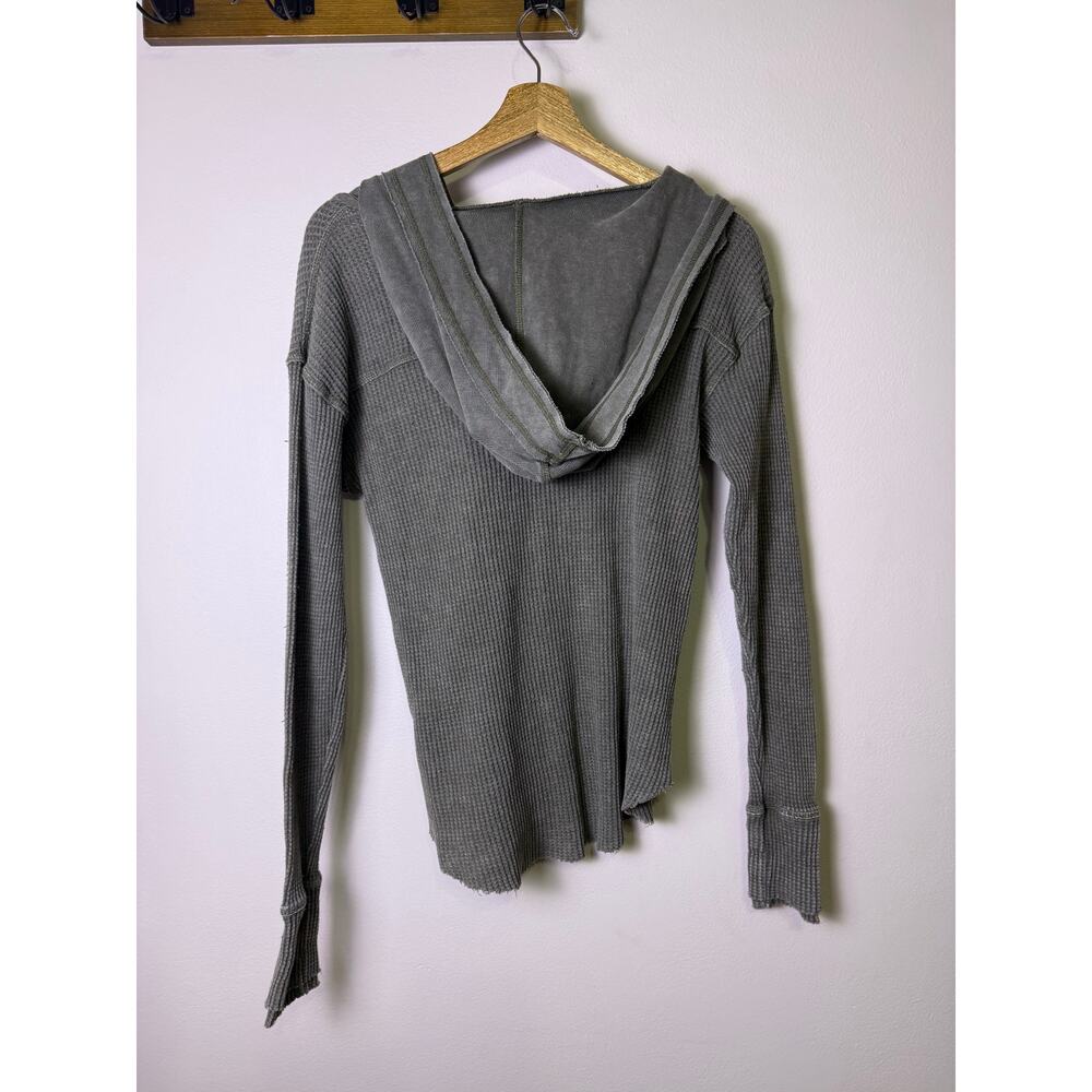 BKE Olive Green Waffle Knit Hooded Top Raw Hem  Boho Medium - Picture 6 of 6